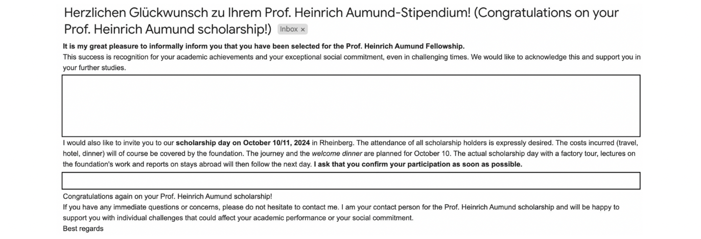 Aumund Scholarship Certificate
